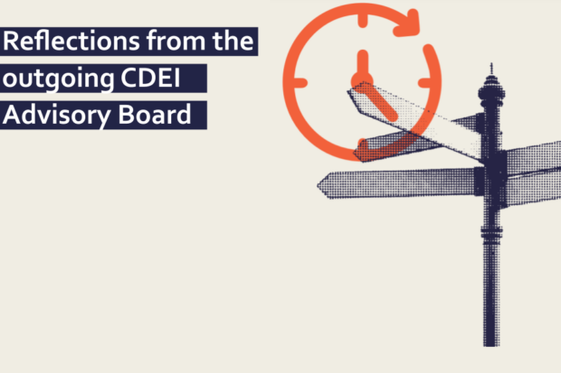 Text on beige background reads reflections from the outgoing CDEI Advisory Board